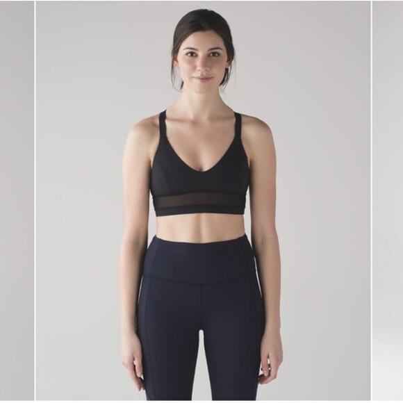 NEW Lululemon Body Con Sports Bra Long Line Mesh Panels Size 8 A/B Cup Black - Picture 1 of 8